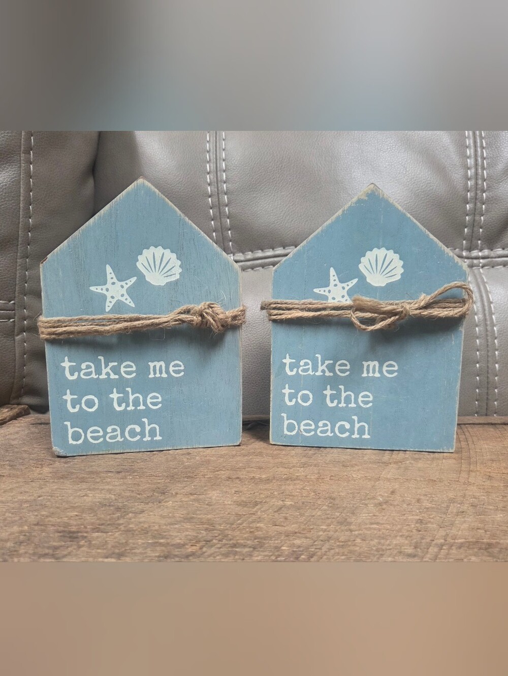 Set of 2 Quill to Paper by Sixtrees Rustic Beach House Shelf Sign ~ B1Q